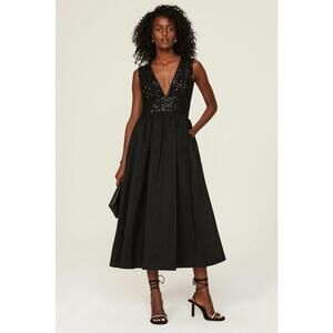 LDT Sequin Top Midi black Dress Size 8 with small Discoloration